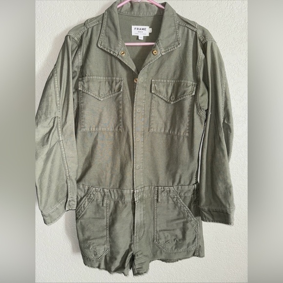 Frame Denim Pants - FRAME Denim Army Green Utility Romper Long Sleeve Size S